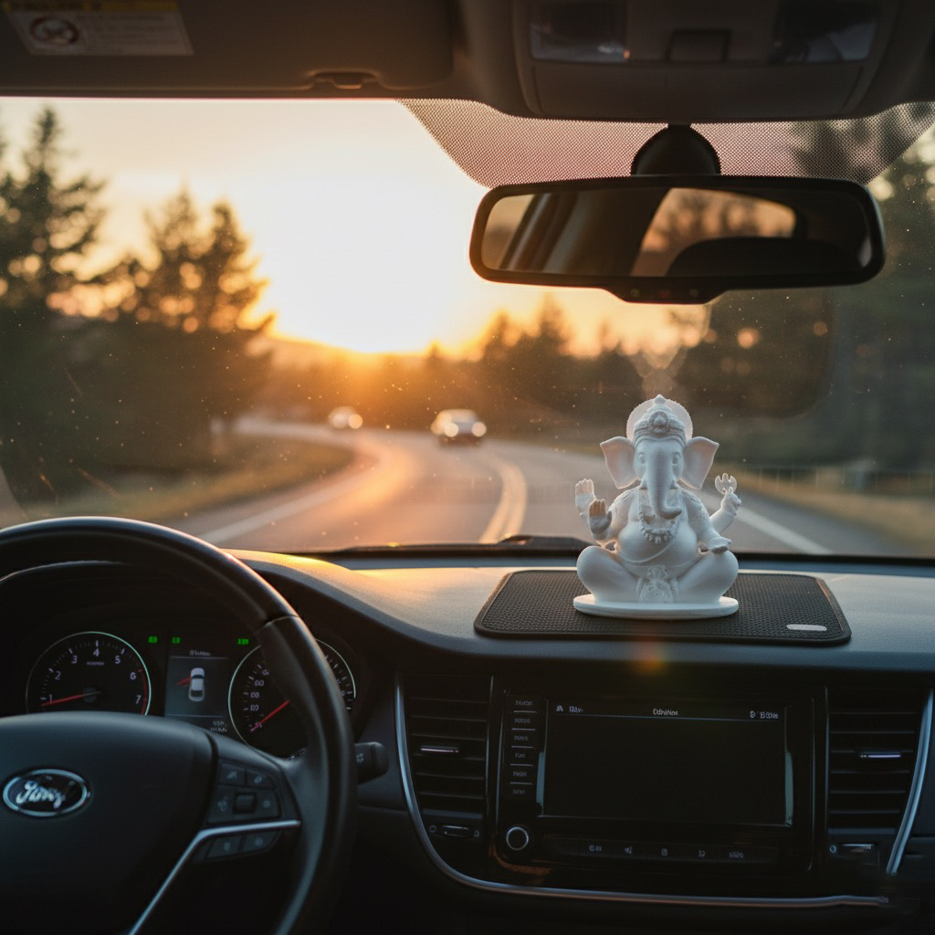 Eco-Friendly White Lord Ganesha Car Dashboard Idol