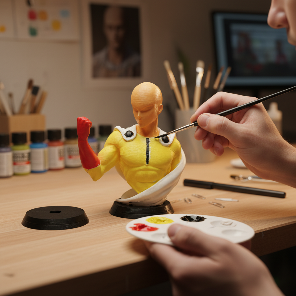Saitama Bust 3D Printed & Hand-Painted