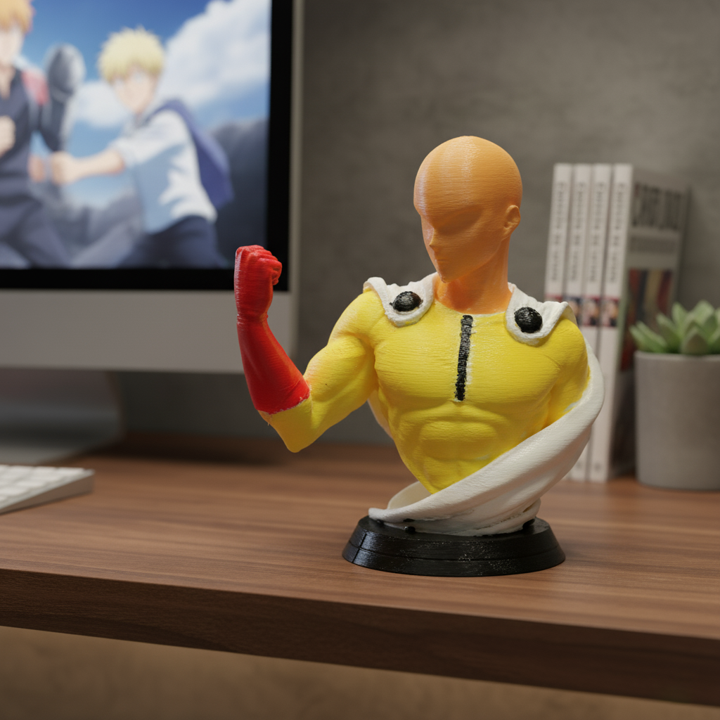 Saitama Bust 3D Printed & Hand-Painted