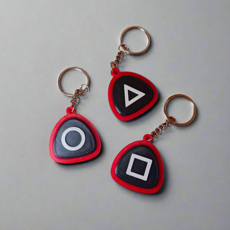 Squid Game-Inspired Gaming Keychain Set – Circle, Triangle, Square